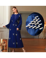 BA012 hand-stitched pearl dark blue Muslim women's Arabic robe cardigan open kimono