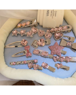 Barbie pink heart star rhinestone hair clips sweet cool girl wind metal bangs side clip new hair card hair accessories