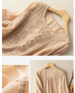 Embroidered Round Neck Half Sleeve Casual Linen Tee Top