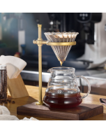 Wooden base hand-brewed coffee filter holder, adjustable height filter cup holder, color: black walnut base