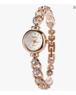 Relógio Feminino Dourado Quartz Pulseira Com Pedras E Strass