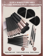 3PCS Makeup Puff+22pcs makeup brush sets Premium Synthetic hair Eyeshadow Blending brush sets cosmetics tools for face and eyes