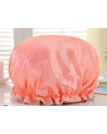Stock Women Shower Hat PEVA Polyester Hair Cover Bonnet Headgear Double Layer Waterproof Elastic Adjustable Shower Cap