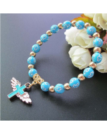 completely Gold Stamped Acrylic Angel Cross Bead Bracelet