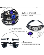 12 Zodiac Signs Black Leather Woven Glass Dome Men's Punk Bracelet(Pisces)