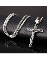 10pcs for sale Men's Vintage Stainless Steel Cross Jesus Pendant Necklace (Cross Chain - Silver)