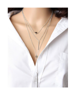 Simple 3-layer necklace with small dots and exquisite metal rod necklace sweater chain (gold)