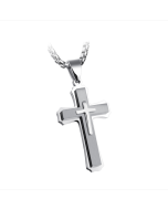 1213 Three-layer cross necklace, titanium steel men's necklace, color: natural pendant + 3x55cm pearl chain