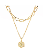 26-letter double-layered necklace, hexagonal letter pendant, layered clavicle chain, style: Z