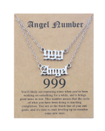 2-in-1 Angel Lucky Number Layered Necklace Set Women’s Collarbone Chain Jewelry, Style: Angel+9 Silver