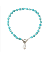 Bohemian Turquoise Natural Stone Sweater Vintage Pendant, Model: N2203-17 Pearl Style