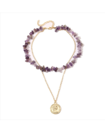Bohemian colored crushed natural stone necklace, model: N2107-5 purple stone double layer