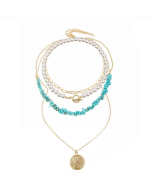 Bohemian colored crushed natural stone necklace, model: N2105-20 blue-green stone