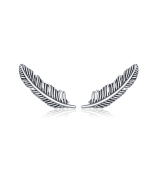 Retro Feather Stud Earrings Sterling Silver Girls Earrings