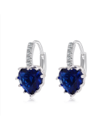 Cute heart-shaped cubic zirconia earrings in 925 sterling silver (color: white gold and dark blue)