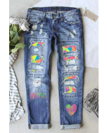 Colorful Distressed Denim Pants for a Relaxed and Trendy Look