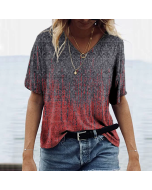 Vintage Print V-Neck Short Sleeve T-Shirt