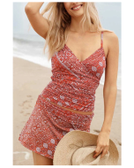 Red Ruched Tankini Set with a Romantic Touch.