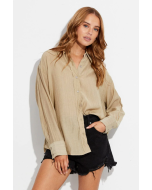 Beige Textured Shirt Long Sleeve Collared