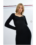 Black Midi Dress Long Sleeve Sweetheart Neckline Knit