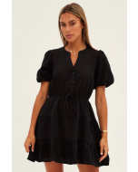 Black Shirt Dress Short Sleeve V-Neck Tiered