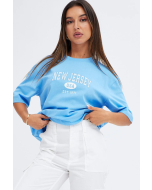 Oversized New Jersey Blue T-Shirt with Short Sleeves