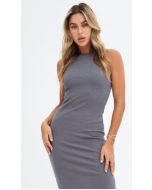 Sleek and Sleeveless Ribbed Midi Dress in Green
