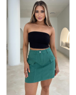 Green Mid Rise Cargo Mini Denim Skirt