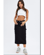 Black Denim Skirt Cargo Midi