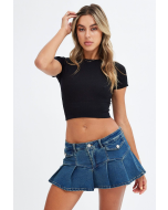 Pleated denim micro mini skirt clearance