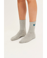 Grey Butterfly Embroidery Socks