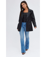 Black Jacket Faux Leather Collared