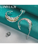 Stud Earrings URMYLADY 925 Sterling Silver Feather For Women Wedding Engagement Party Fashion Jewelry