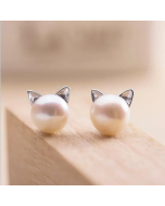 Stud Earrings Creative Simple Craft Cute Animal 925 Sterling Silver Pin Jewelry Small Cat Pierced Pearl Female Women Dainty