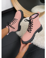 Combat Boots with Lace-up Front and Letter Graphics.