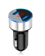 12V Car Charger with LED Display and Dual USB Ports