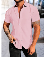 Solid Pink Button Up Shirt for Men