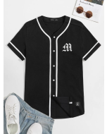 Men's Shirt with Graphic Letters and Contrast Tape Design