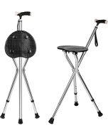 Folding Cane Seat Combo 400 lbs Capacity Portable Cane Stool Handy Folding Crutch Chair Seat 3 Legs Thick Aluminum Walking Stick Tall Unisex for Elderly