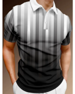 Men's Lapel Stripe Gradient Print Casual POLO Shirt