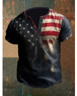 Men'sAmerican Flag Henley Collar T-Shirt