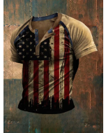 Men'S Vintage American Flag Print Casual T-Shrit