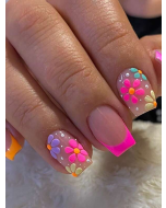 Transform Your Nails With 24pcs Short Square Flower Pattern Full Cover Fake Nail Kit