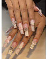 Elevate Your Style With 24pcs Long Coffin Bow Decor Full Cover Fake Nail Kit