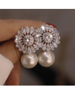 Cao Shi Baroque new exquisite flowers zircon imitation pearl earrings girl Sweet bride engagement dinner jewelry