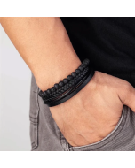 Natural Stone Obsidian Magnetic Buckle Men's Leather Bracelet