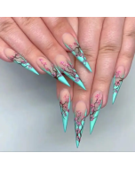 New Customized Designs Long Stiletto 5D Emboss Press On False Nails Full Cover Ins Artificial Fingernail Full Abs 24pcs/box 2 buyers