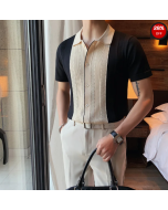 Summer mens short-sleeved knit Polo shirt black