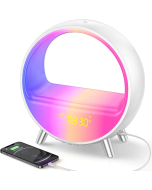 Analog sunset wake-up light colorful ambient light desktop bluetooth speaker bedside smart alarm clock 15W wireless charging