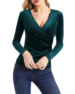 Explosive sexy V-neck French top temperament elegant long-sleeved European and American women's T-shirt suede undercoat warm